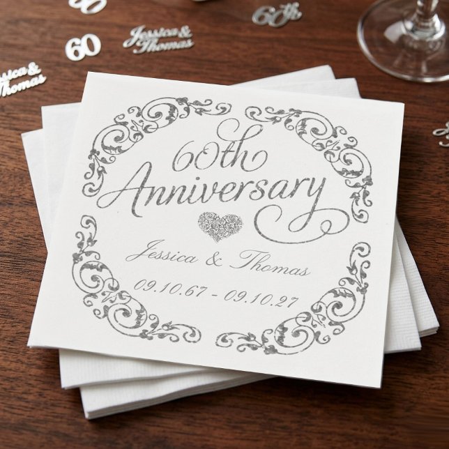 Elegant Script 60-års diamantbröllopsjubileum Pappersservett (Skapare uppladdad)