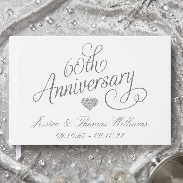 Elegant Script 60th Diamond Wedding Anniversary Gästböcker (Skapare uppladdad)