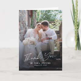 Elegant script 6 photo wedding  tack kort