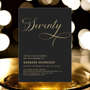 Elegant Script 70 Black Guld 70:e födelsedagen Inbjudningar