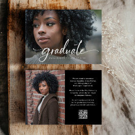 Elegant Script and Black Photo QR Code Grad Party Inbjudningar