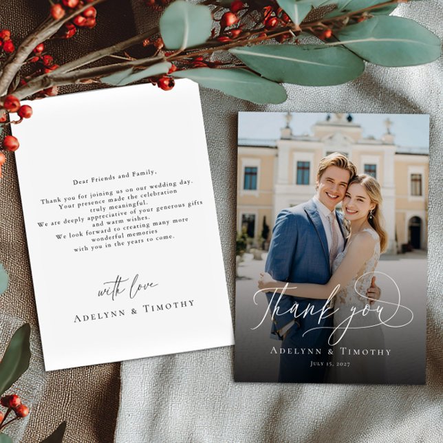 Elegant script and modern photo  tack kort (Skapare uppladdad)