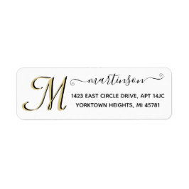 Elegant Script Anpassningsbar Guld Initial Returad Returadress Etikett