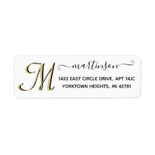 Elegant Script Anpassningsbar Guld Initial Returad Returadress Etikett
