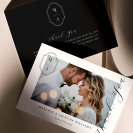 Elegant Script Anpassningsbar Monogram Bröllop Pho Tack Kort