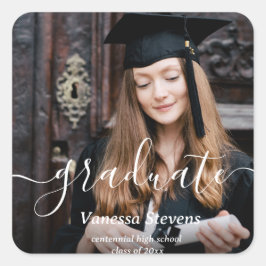 Elegant Script Anpassningsbar Photo Studenten Fyrkantigt Klistermärke