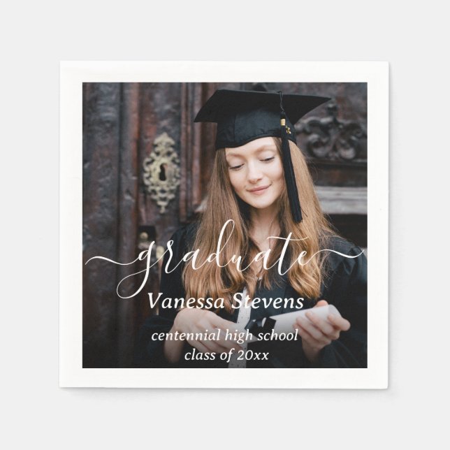 Elegant Script Anpassningsbar Photo Studenten Pappersservett (Framsidan)