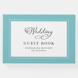 Elegant Script Aqua Bröllop Guestbook Chic Gräns Gästböcker