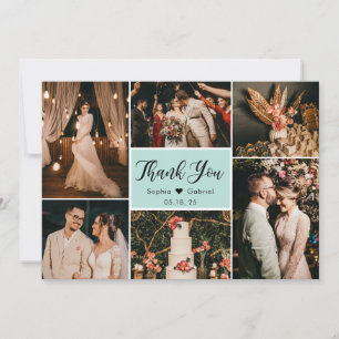 Elegant Script Aqua Bröllop Multi Photo Collage Tack Kort