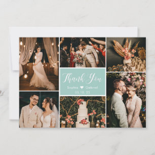 Elegant Script Aqua Bröllop Multi Photo Collage Tack Kort