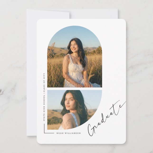 Elegant Script Arch Photo Collage Graduation Meddelande (Framsida)