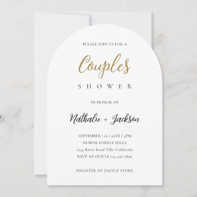 Elegant Script Arch Photo Couples Bridal Shower  Inbjudningar (Framsida)