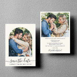 Elegant Script Arch Photo Cream Bröllop Spara Datumet
