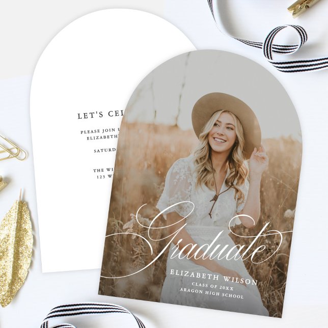 Elegant Script Arch Photo Studenten-meddelande Inbjudningar (Skapare uppladdad)