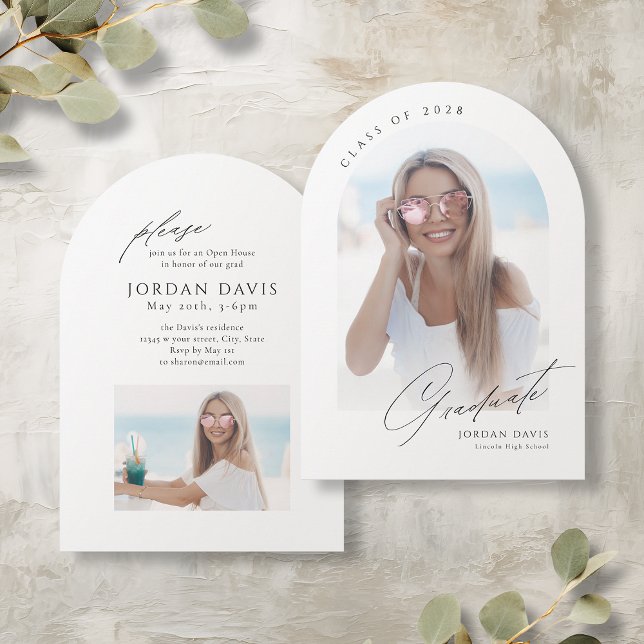 Elegant Script Arkitektur Foto Examen Inbjudan (Elegant Script Arch Photo Graduation Announcement)