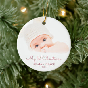 Elegant Script Baby Första jul Photo Cerami Julgransprydnad Keramik