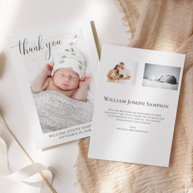 Elegant Script Baby Tack Birth-meddelande Inbjudningar (Skapare uppladdad)