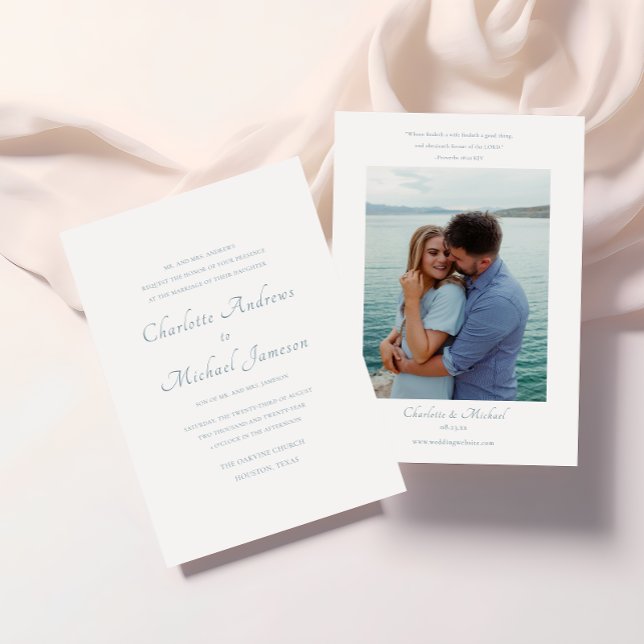 Elegant Script Bible Verse Photo Bröllop Inbjudningar (CHARLOTTE WEDDING INVITATION)