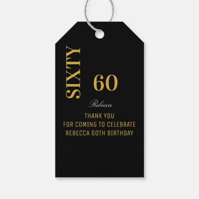 Elegant Script Birthday Black & Guld Tack Presentetikett (Framsidan)