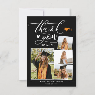 Elegant Script Black 4 Photo Studenten Tack Inbjudningar