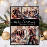 Elegant Script Black 5 Photo Collage jul Julkort<br><div class="desc">Modern Calligraphy med enkel Elegant Black and White 5 Photo Collage God jul Script Helgdag Card. Den här sjutna, minimalistiska, viskösa 5 (5) fotokortmallen Julhälsningar ett söt-rutnätsfotokollage och säger "God jul"! Texten "God jul" hälsning är skriven i ett vackert handskript som snabbt byts ut mot det vita typsnittet svan på...</div>
