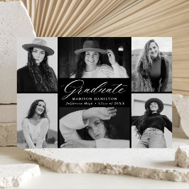 Elegant Script Black 6 Photo Collage Studenten Meddelande
