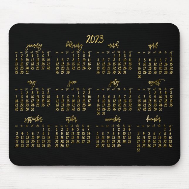 Elegant Script Black and Faux Guld Calendar 2023 Musmatta (Framsidan)