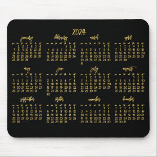 Elegant Script Black and Faux Guld Calendar 2024 Musmatta