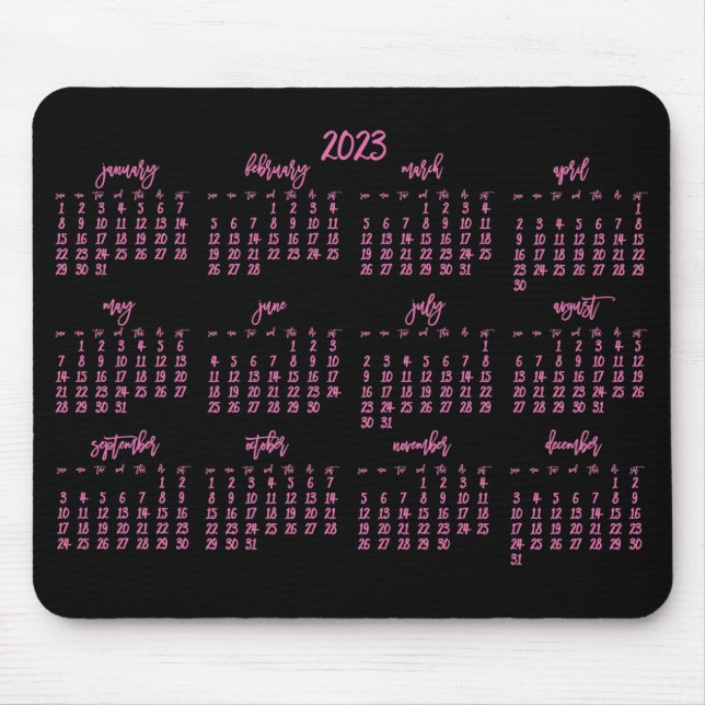 Elegant Script Black and Rosa Calendar 2023 Musmatta (Framsidan)