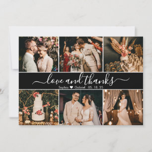 Elegant Script Black and White 6 Photo Collage Tack Kort