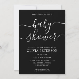 Elegant Script Black and White Baby Shower Inbjudningar