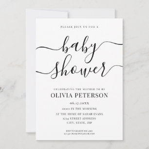 Elegant Script Black and White Baby Shower Inbjudningar
