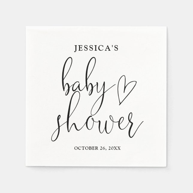 Elegant Script Black and White Baby Shower Pappersservett (Framsidan)