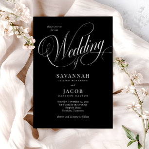 Elegant Script Black and White Bröllop Inbjudningar