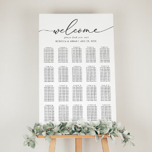 Elegant Script Black and White Bröllop Seating Poster