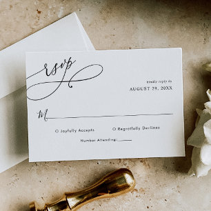 Elegant Script Black and White Bröllop Simple OSA Kort