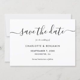 Elegant Script Black and White Bröllop Spara Datumet