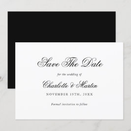 Elegant Script Black and White Bröllop Spara Datumet