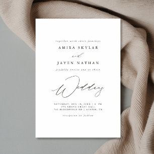 Elegant Script Black and White Budget Bröllop Inbjudningar