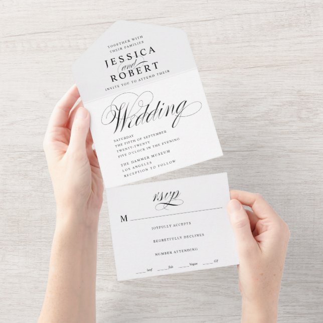 Elegant Script Black and White Calligraphy Bröllop (Tearaway)