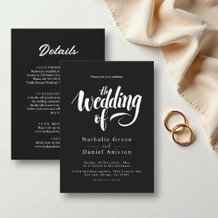 Elegant Script Black and White Calligraphy Bröllop Inbjudningar