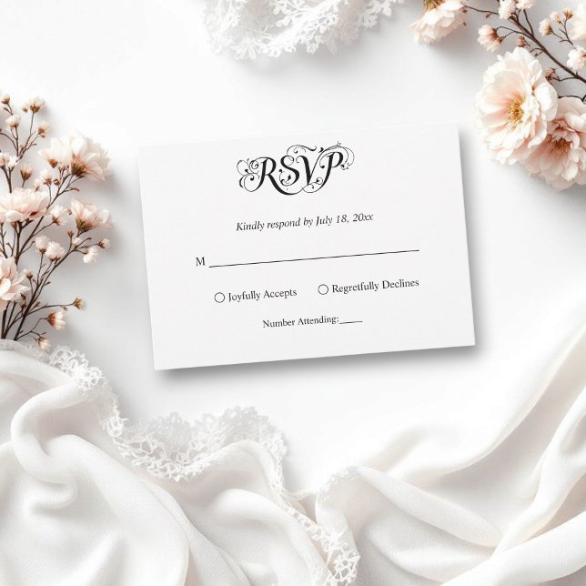 Elegant Script Black and White Classic Bröllop OSA Kort (Skapare uppladdad)
