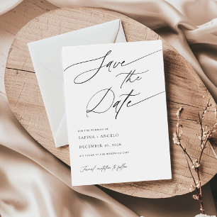 Elegant Script Black and White Classic Bröllop Spara Datumet
