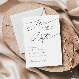 Elegant Script Black and White Classic Bröllop Spara Datumet