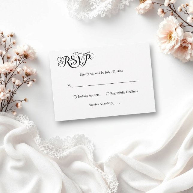 Elegant Script Black and White Classy Bröllop OSA Kort (Skapare uppladdad)