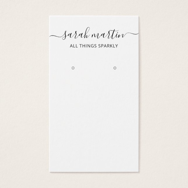 Elegant Script Black and White Earring Holder Card Visitkort (Framsidan)