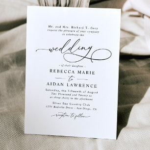 Elegant Script Black and White Minimal Bröllop Inbjudningar