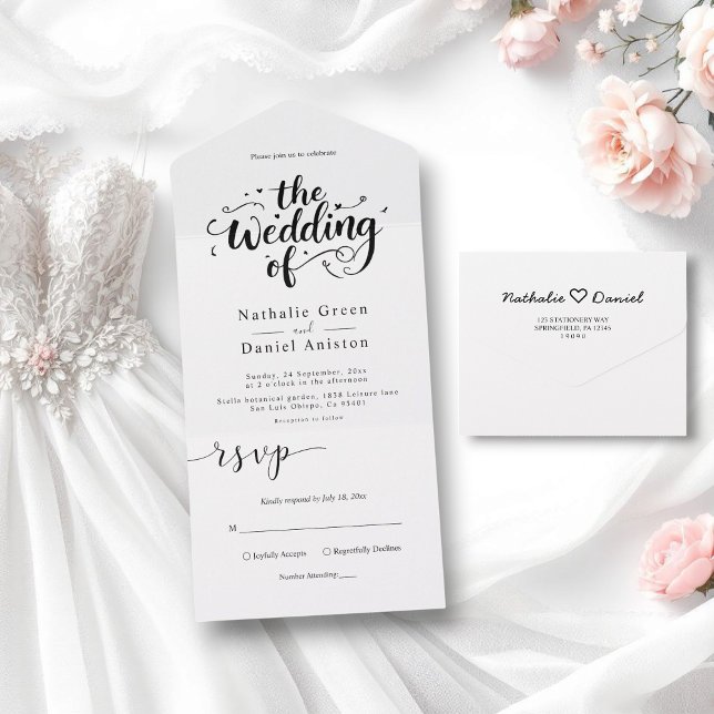 Elegant Script Black and White Modern Bröllop (Skapare uppladdad)