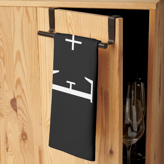 Elegant Script Black and White Monogram Personalis Kökshandduk (Thirds Fold)