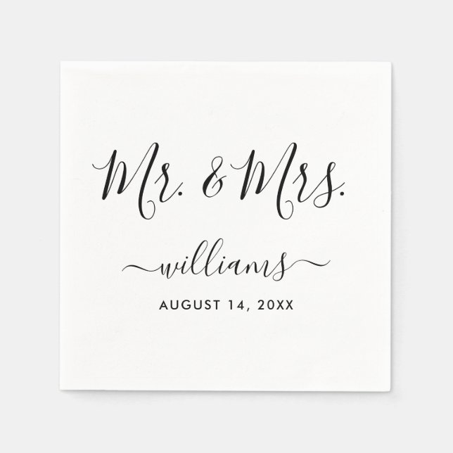 Elegant Script Black and White Mr och Mrs. Pappersservett (Framsidan)